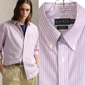 Ralph Lauren Classic Fit striped oxford cloth shirt pastel lavender XL